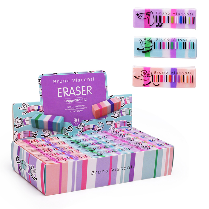 Ластик "HappyGraphix. Полосатики" 3 цвета