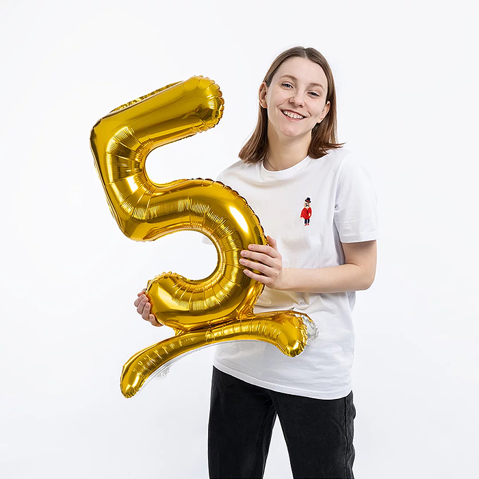 Шар (32''/81 см) Цифра на подставке, 5, Золото, 1 шт. в уп.