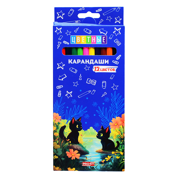 Карандаши цветные, набор, гексаг. 12цв. "Кошачья прогулка"
