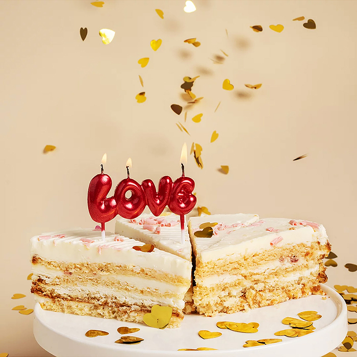 Свеча Надпись Love, красный, металлик, 1 шт. с держат.