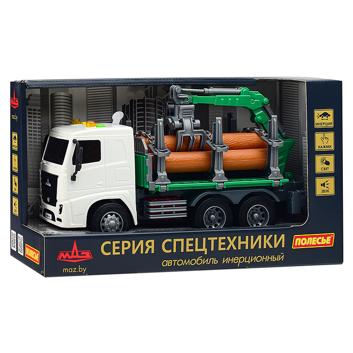 Автомобиль-лесовоз "МАЗ" инерционный (со светом и звуком) (в коробке)