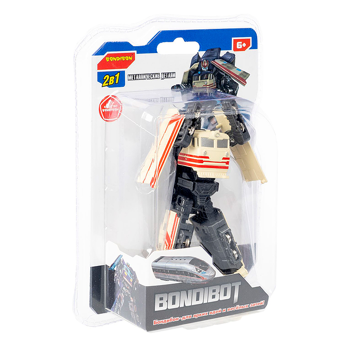 Фото к товару Трансформер 2в1 Bondibot., мет. детали, CRD pvc 18,6x13,5x5,2 см, робот-поезд, цвет бежевый Трансформер 2в1 Bondibot., мет. детали, CRD pvc 18,6x13,5x5,2 см, робот-поезд, цвет бежевый