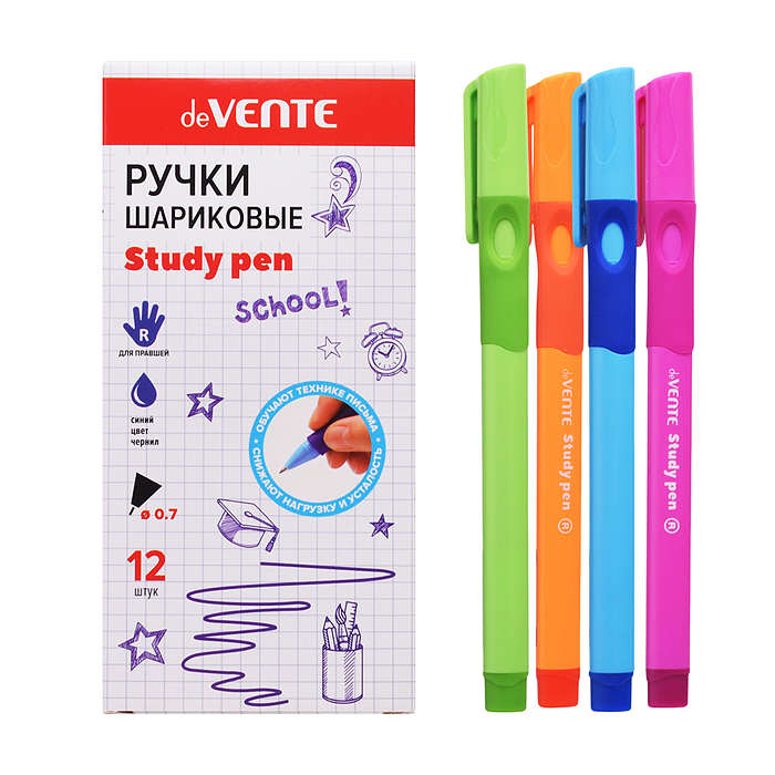 Ручка шариковая "Study Pen. School" обучающая письму, для правшей, d=0,7 мм