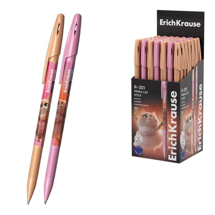 Ручка шариковая R-301 Stick Prima Cat 0.7, цвет чернил синий (в коробке по 50 шт.)