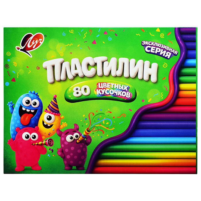Пластилин 80 цветных кусочков, 690г. со стеком Пластилин 80 цветных кусочков, 690г. со стеком