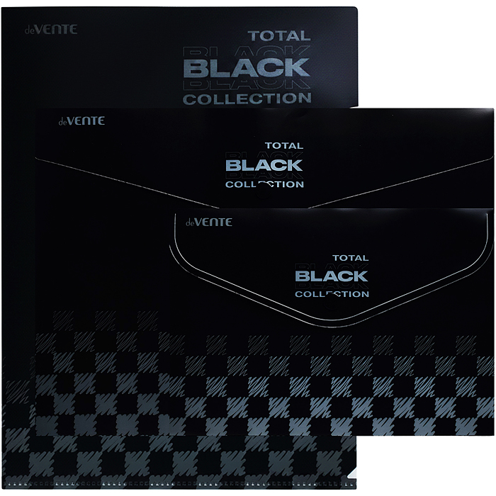 Набор папок "TOTAL BLACK" A4 (330x235 мм) 180 мкм, 3 папки, состав набора: папка-конверт на