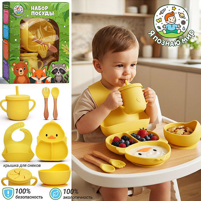 Набор посуды Y0251 "Цыплёнок" желтый Набор посуды Y0251 "Цыплёнок" желтый