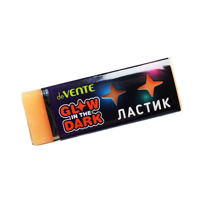 Ластик "Glow in the Dark" синтетический каучук с добавлением люминофора, прямоугольный, 60x