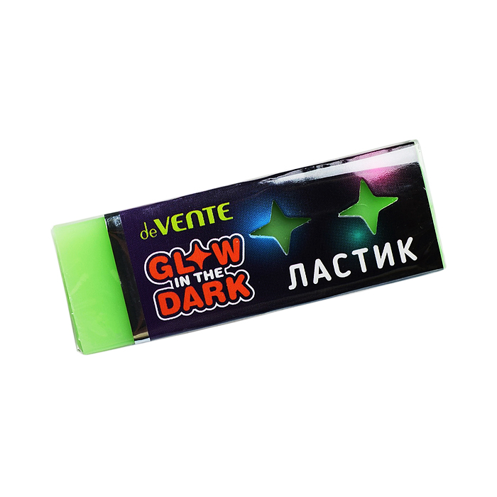 Ластик "Glow in the Dark" синтетический каучук с добавлением люминофора, прямоугольный, 60x