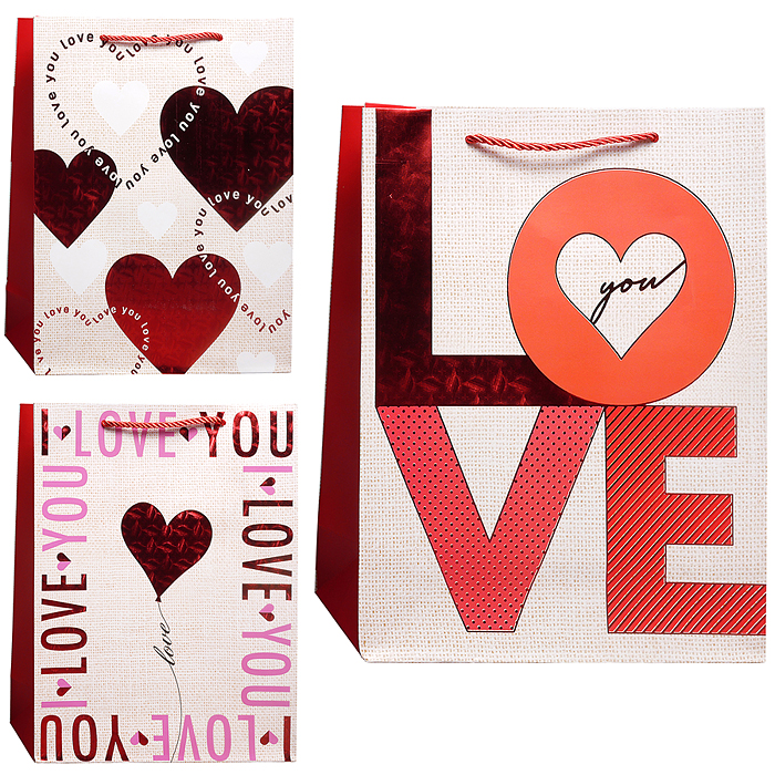 Пакет подарочный 00-8918 "Сердечки" 26*10*32 см.