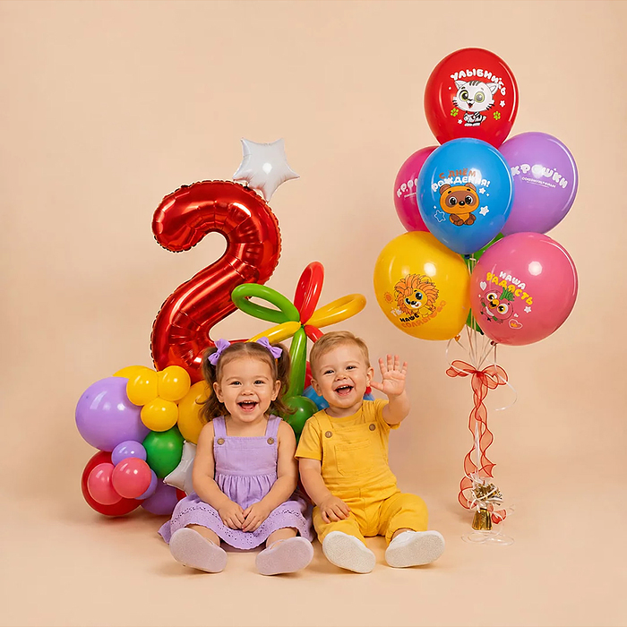 Шар (12''/30 см) Крошки, С Днем Рождения!, Ассорти, пастель, 2 ст, 25 шт.