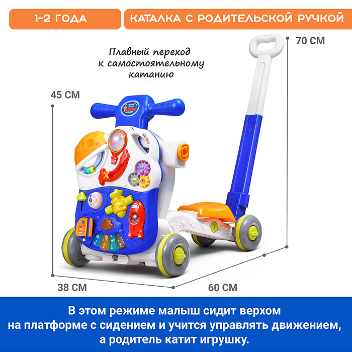 Фото к товару Каталка 886-24 "Успешный малыш" (свет, звук) в коробке Каталка 886-24 "Успешный малыш" (свет, звук) в коробке