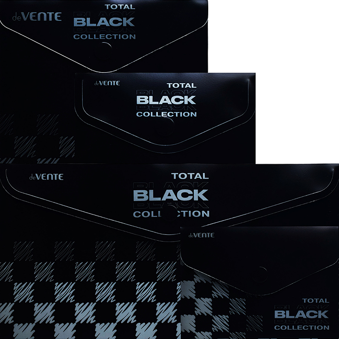 Набор папок "TOTAL BLACK" A4 (330x235 мм) 180 мкм, 4 папки, состав набора: папка-конверт на