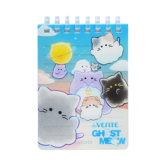 Блокнот A7 "Ghost Meow" (75 ммx105 мм) 160 стр, белая бумага 80 г/м² в линейку, пластиковая