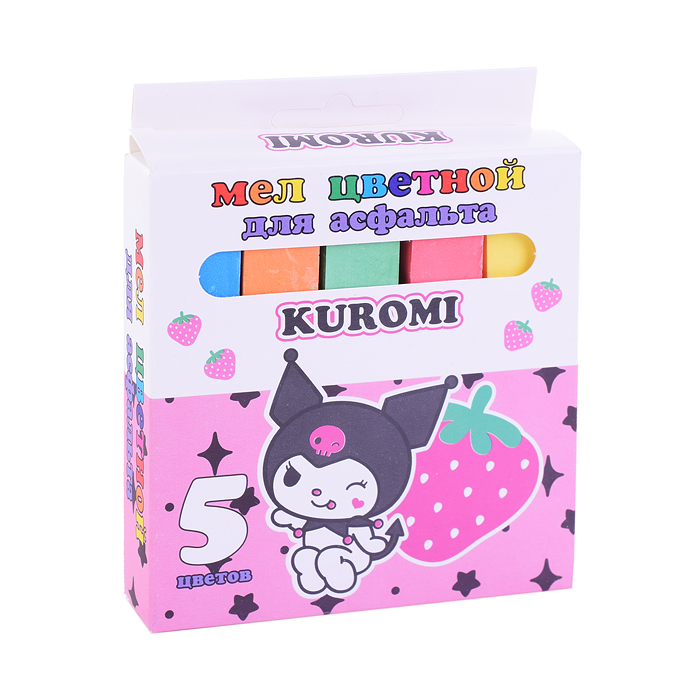 Мел цветной "Kuromi" для асфальта, 5 шт. в картонной упаковке с европодвесом