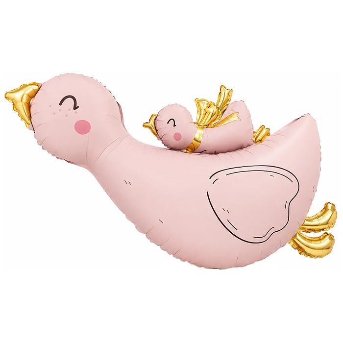 Шар (38''/97 см) Фигура, Гусь с малышом, Розовый, Сатин, 1 шт. в уп.