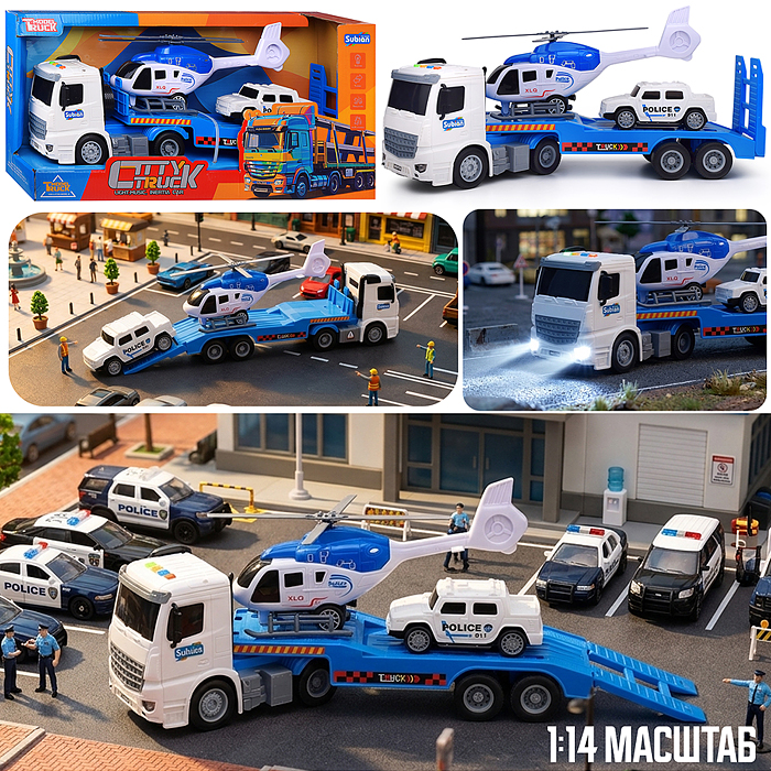 Машина S977-52A "Вертолетовоз" на батарейках, 1:14 (свет, звук) в коробке