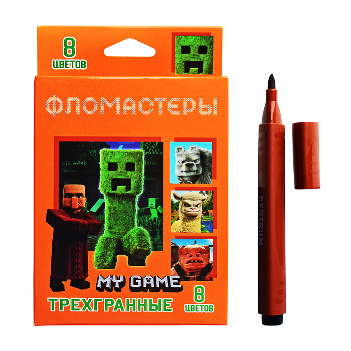 Фломастеры трехгранные"My game" 8 цв., в картонной упаковке с европодвесом