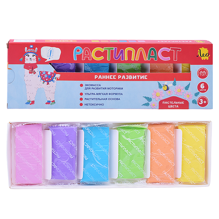 Пластилин растительный 6цв. 120г. "РАСТИпласт" пастельные цвета (в картонной упаковке)