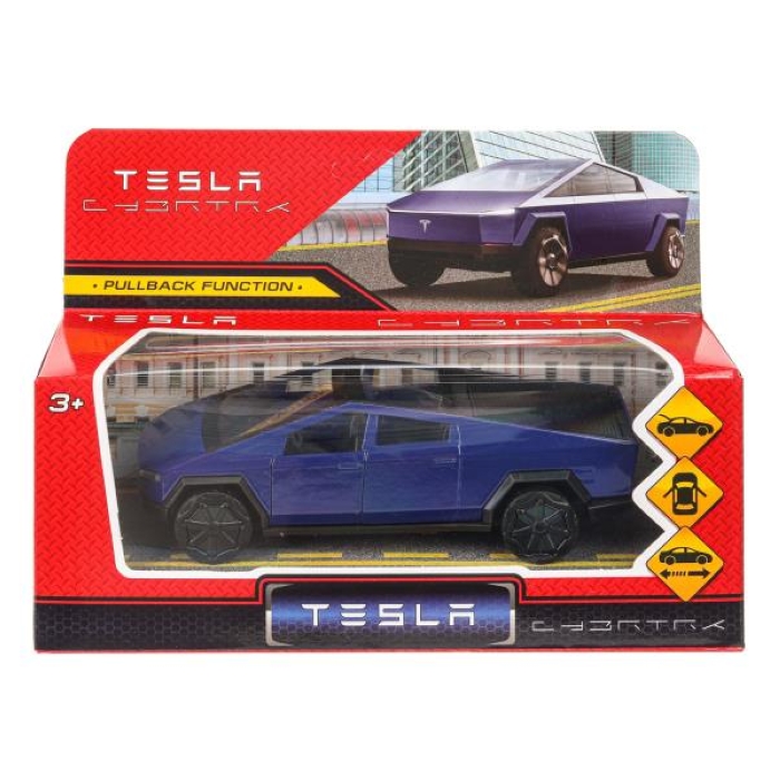 Машина металл Tesla Cybertruck 13,7см, двери, инер, синий