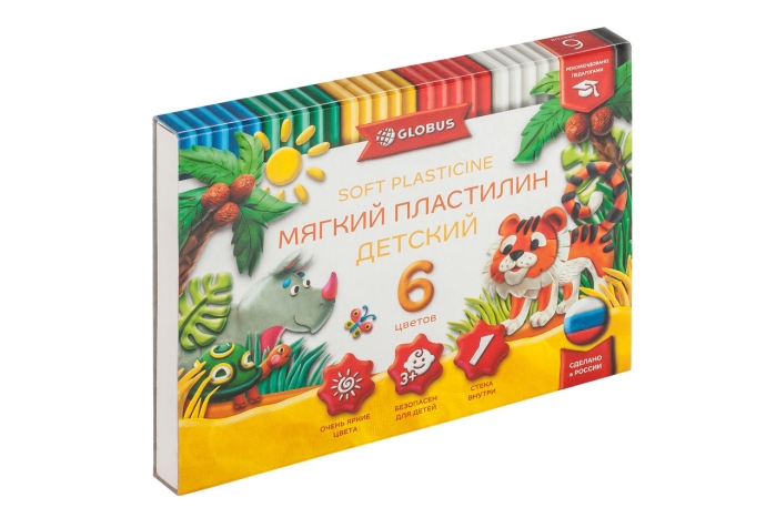 Пластилин детский классический повышенной мягкости 6 цветов (90 грамм)