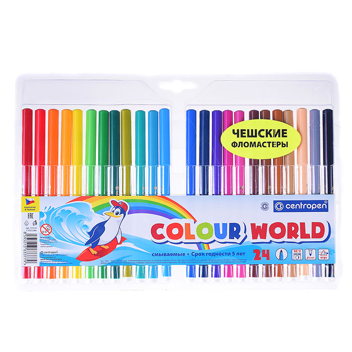 Фломастеры "Colour World", 24цв., трехгранные, смываемые, блистер 