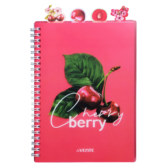 Тетрадь 80л. клетка "Fruits. Cherry" с разделителями А5 (145x208 мм) белая бумага 70 г/м² пластик Тетрадь 80л. клетка "Fruits. Cherry" с разделителями А5 (145x208 мм) белая бумага 70 г/м² пластик
