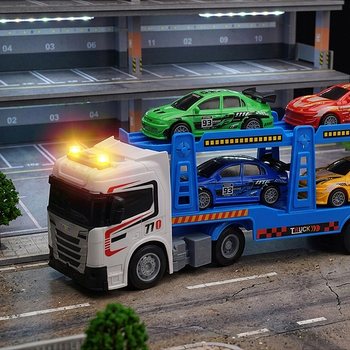 Машина S977-75A "Спортперевозка" на батарейках, 1:14 (свет, звук) в коробке