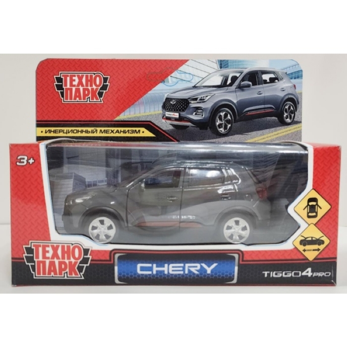 Машина металл Chery tiggo 4 pro, 12 см, двери, капот, багажник, инерц., темно-серый, в коробке
