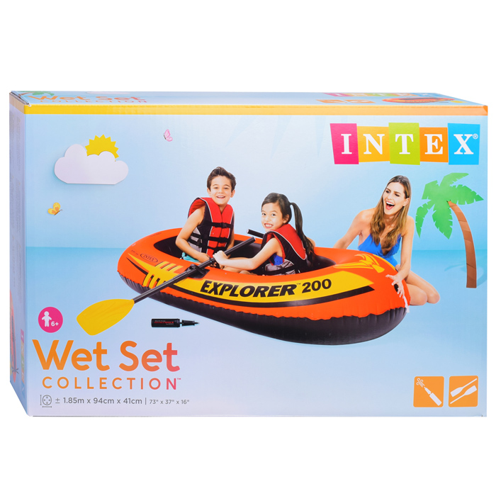 Лодка Explorer 200, 2 местная, 185 х 94 х 41 см, от 6 лет, до 95 кг, вёсла, насос, 58331NP INTEX не 