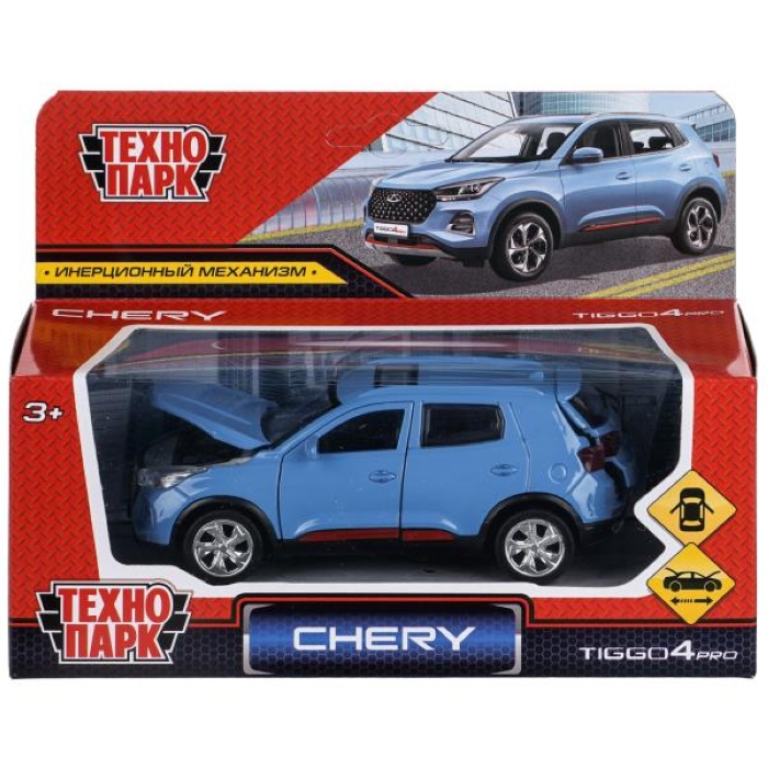 Машина металл Chery tiggo 4 pro, 12 см, двери, капот, багажник, инерц., синий, в коробке 