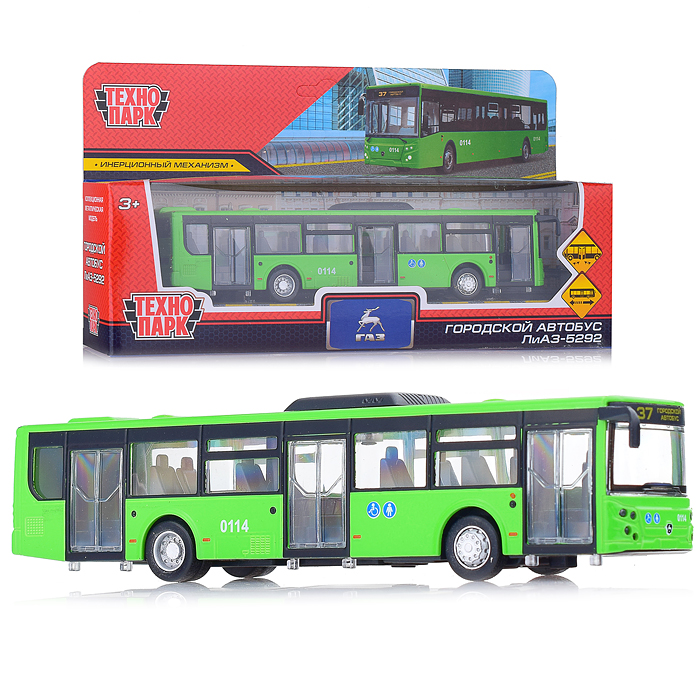 Модель металл Автобус ЛИАЗ-5292 18 см, (откр. двери, зеленый) инерц, в коробке