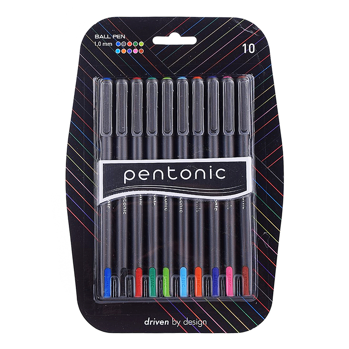 Набор шариковых ручек Pentonic silver ассорти 10 цв. 1 мм 10 шт круглый корпус