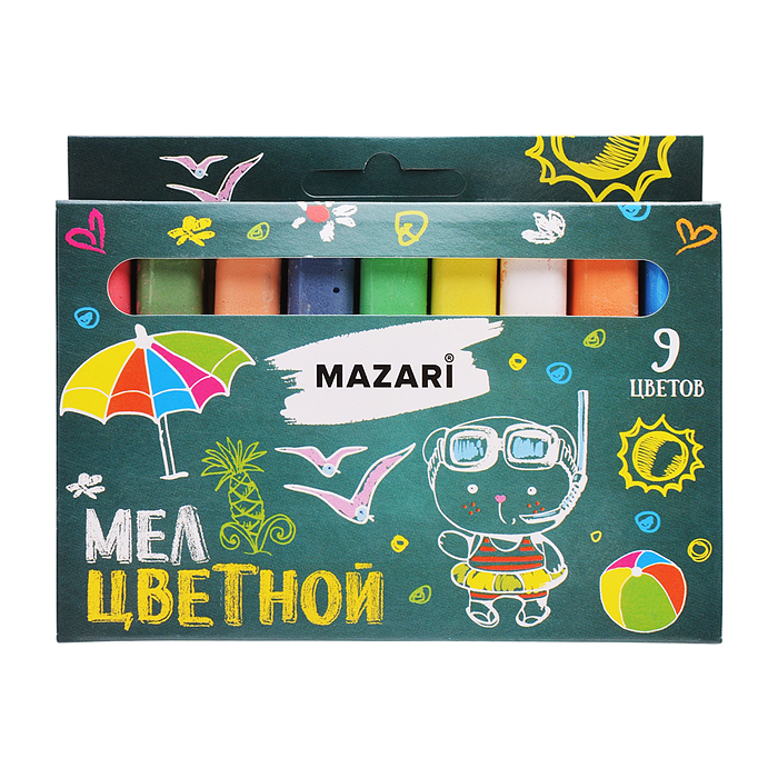 Мел цветной, 9 цветов, картонная коробка с европодвесом