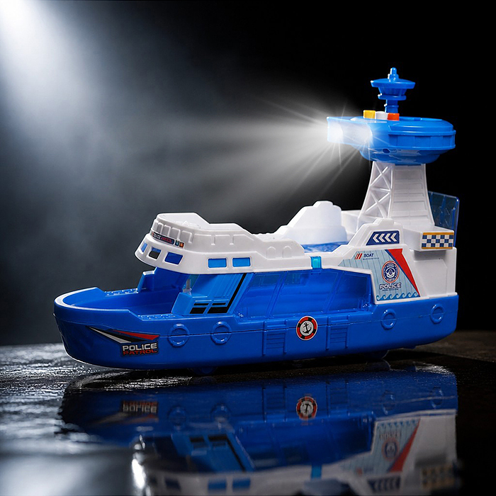 Катер с машинами JS160A "Ролкер" 1:16 (свет, звук, цвет синий) в коробке