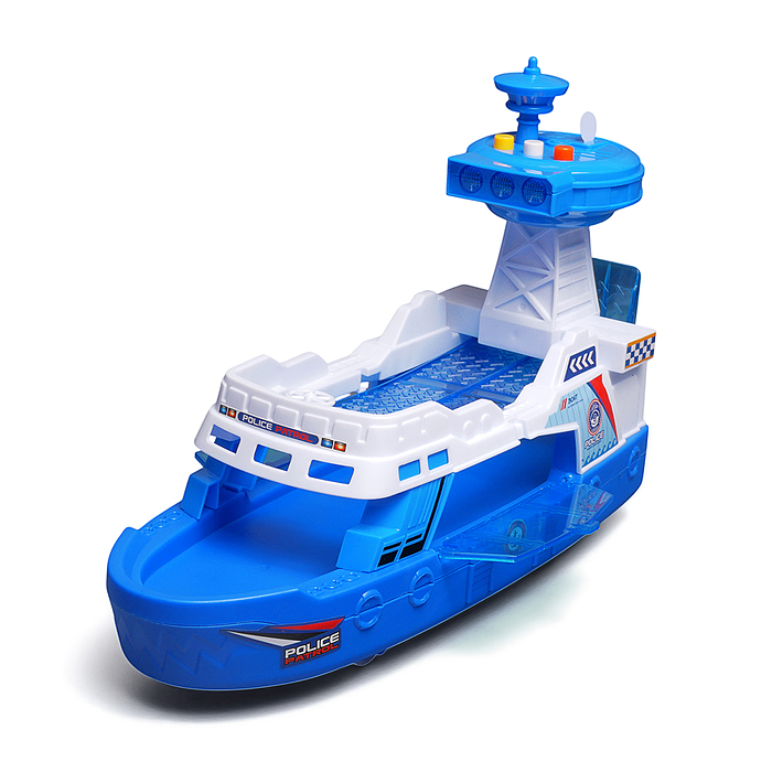 Катер с машинами JS160A "Ролкер" 1:16 (свет, звук, цвет синий) в коробке