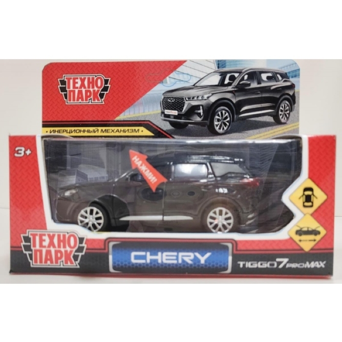 Машина металл Chery tiggo 7 pro max, 12см, свет-звук, двери, капот, багажник, инерц., черный