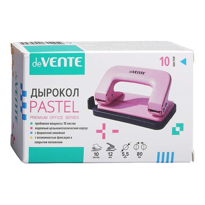 Фото к товару Дырокол "Pastel" (10 листов) металлический, с линейкой, в картонной коробке, розовый Дырокол "Pastel" (10 листов) металлический, с линейкой, в картонной коробке, розовый
