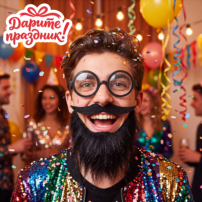 Карнавальный набор DP-0571 "Усы и борода" цвет черный Карнавальный набор DP-0571 "Усы и борода" цвет черный