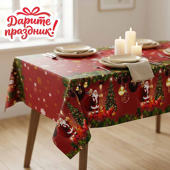Скатерть DP-0554 "Новогодняя", 137*274см Скатерть DP-0554 "Новогодняя", 137*274см