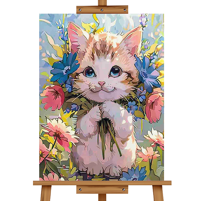 Картина по номерам MKR3020-103 "Котёнок в цветах" 30*20 см. 