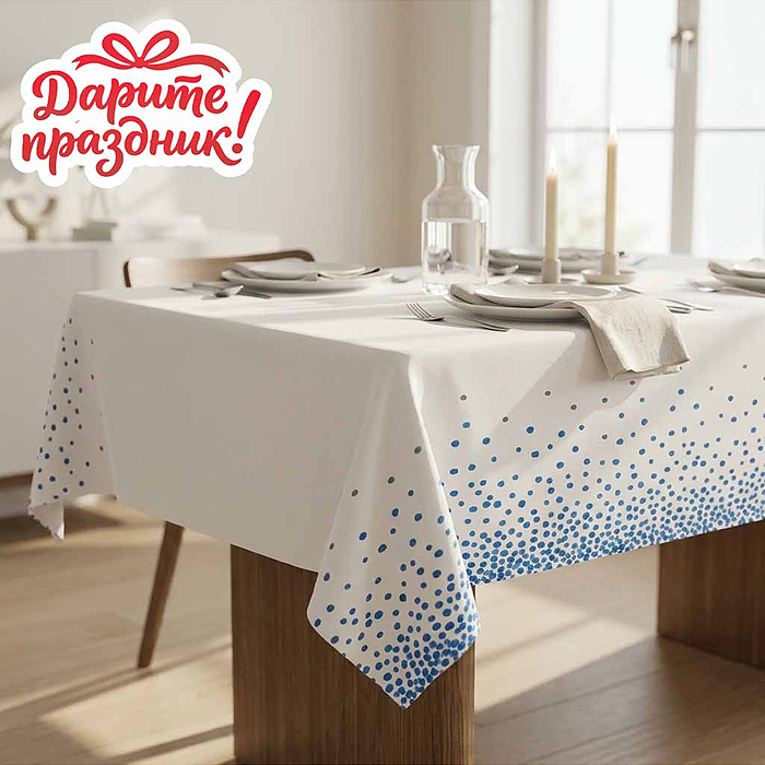 Скатерть DP-0536 белая с синим конфети, 137*274см Скатерть DP-0536 белая с синим конфети, 137*274см