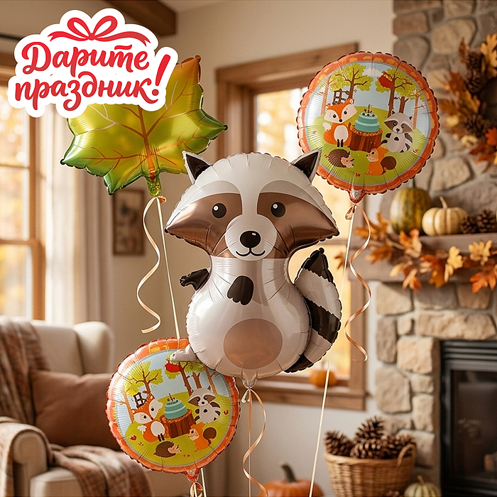 Интерьерное украшение DP-0078 Набор шаров "Енот и осень"