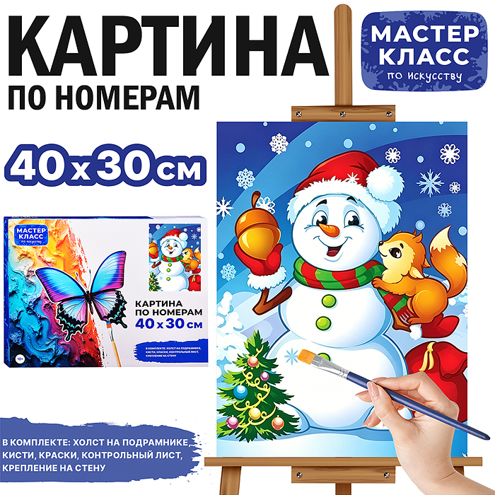 Картина по номерам MKR4030-184 "Снеговик с белочкой" 40*30 см. 