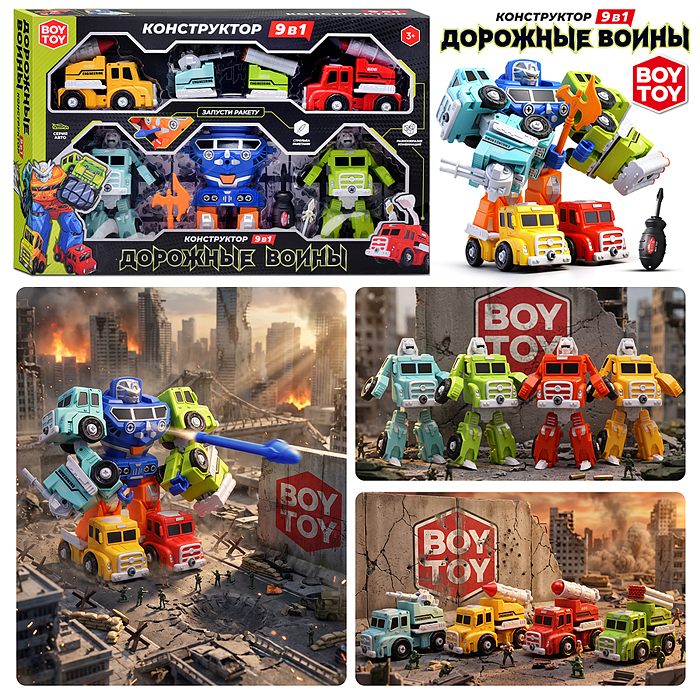 Конструктор BT0186 "Дорожные Воины 9 в1 Армия", в коробке