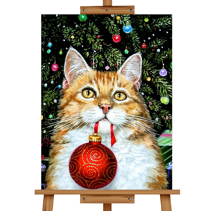 Фото к товару Картина по номерам MKR4030-185 "Котик с ёлочным шаром" 40*30 см. Картина по номерам MKR4030-185 "Котик с ёлочным шаром" 40*30 см.