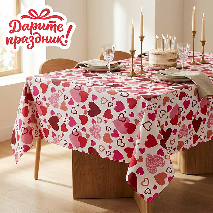 Скатерть DP-0542 "Сердечки" цвет розовый, 137*274см