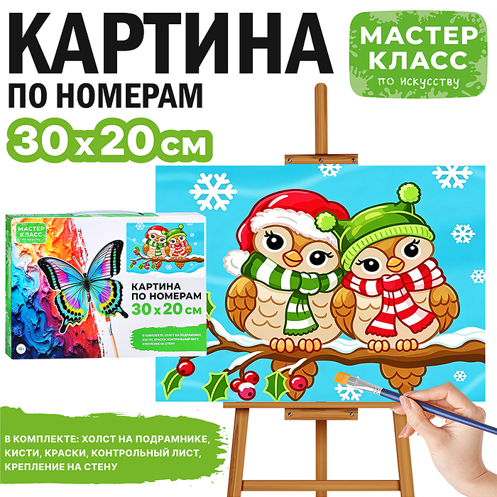 Картина по номерам MKR3020-160 "Совушки зимой" 30*20 см.
