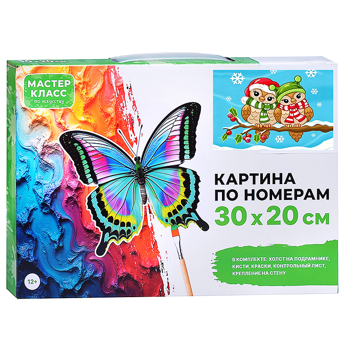 Фото к товару Картина по номерам MKR3020-160 "Совушки зимой" 30*20 см. Картина по номерам MKR3020-160 "Совушки зимой" 30*20 см.