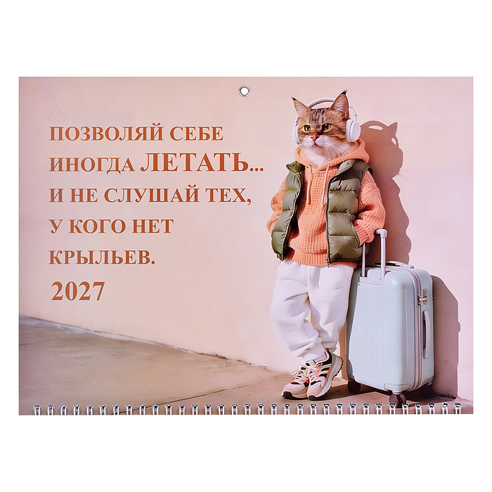 Фото к товару Календарь квартальный на 2027 г. "Позволяй себе летать" (295x700 мм) на 3-х пружинах, складной с кур Календарь квартальный на 2027 г. "Позволяй себе летать" (295x700 мм) на 3-х пружинах, складной с кур